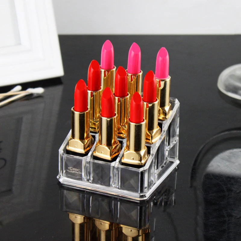 9 Grid Lipstick Shelf Storage Box Transparent Acrylic Desktop Cosmetic Sort Out Groceries Makeup Organizer Plastic Stand | Дом и сад