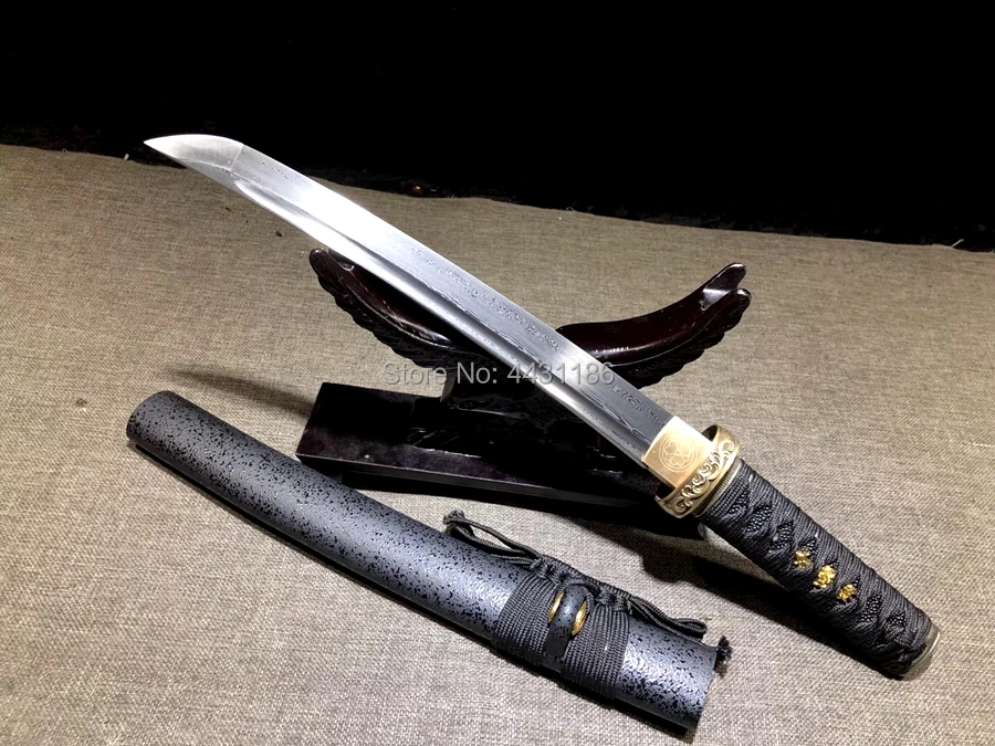 Battle Ready Black Samurai Tanto Knife Saber Full Tang Damascus Steel Blade Sharp Japanese Wakizashi Dao Sword Katana