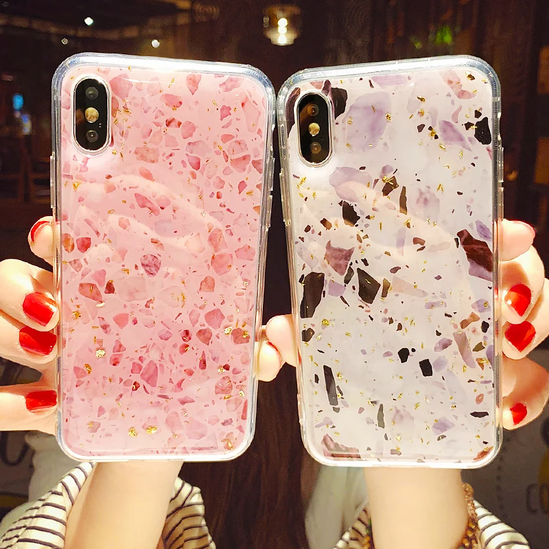 

Marble Glitter Gold Foil Shining Case For iPhone X XR XS Max Silicone Cover Pink Marble Luxury TUP Soft IMD Glossy Phone Cases