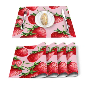 

Fresh Red Strawberry Fruit Kitchen Placemat for Dining Table Non-slip and Heat-insulating Table Mat Table Decoration