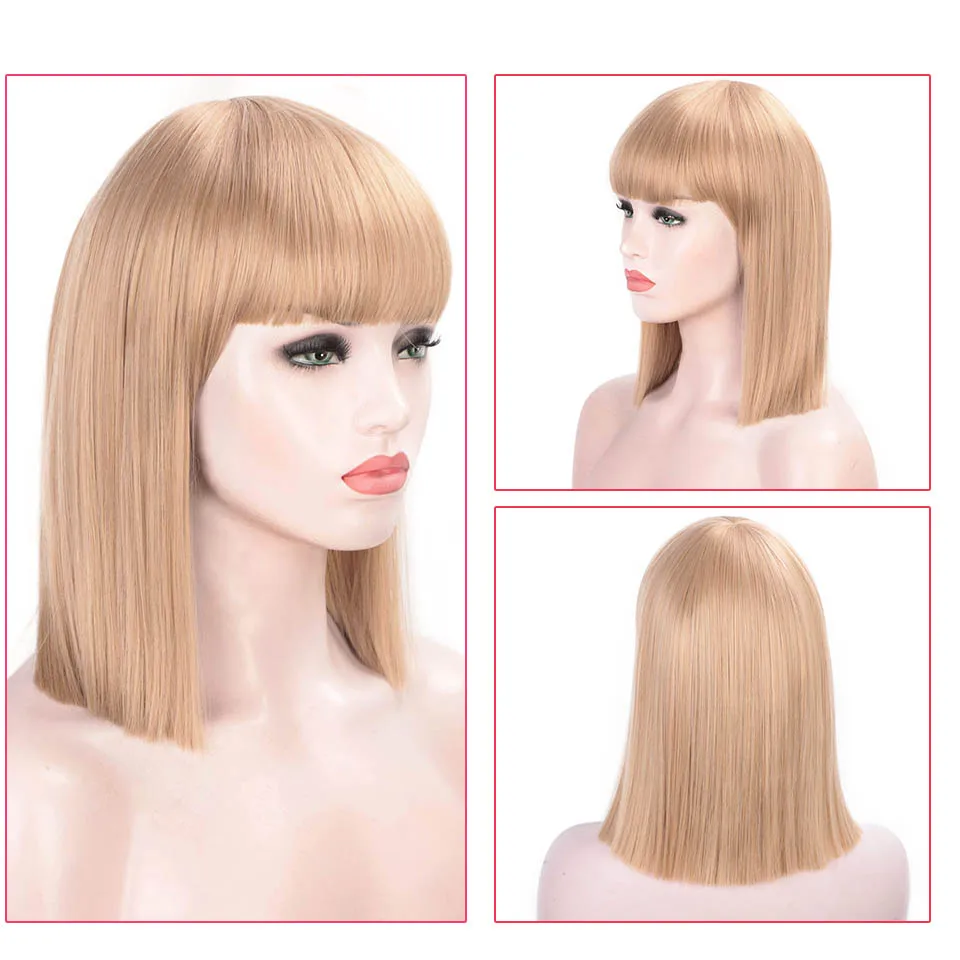 AISIBEAUTY 12 дюймов короткий прямой синтетический парик блонд боб парик с челкой термостойкие волокна волос для женщин Доступно 4 цвета