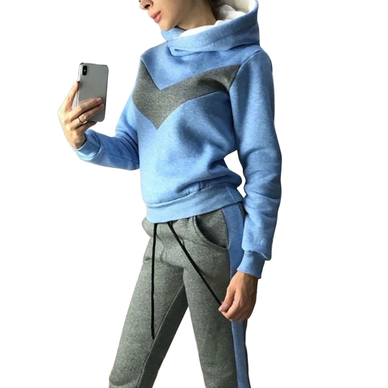 Blue 1 Зимние спортивные толстовки, пальто, костюмы плюс бархатные штаны на шнуровке, флисовая женская спортивная одежда для бега, теплый спортивный костюм, утепленная одежда - Цвет: Blue 1