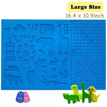 

3D Printing Pen Silicone Design Mat with Basic and Animal Patterns,Upgraded Silicone Mat with 2 Finger Protectors