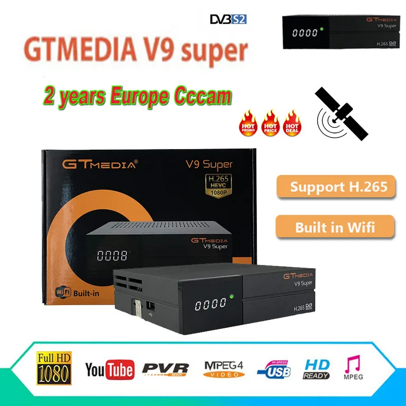 Gtmedia V9 супер DVB S2 спутниковый ресивер Встроенный wifi Поддержка H.265 лучше freesat V8 супер V8 NOVA телеприставка