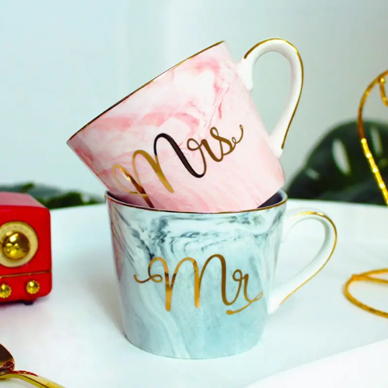 Мода 11,2 унций Mr& Mrs кружки набор из 2 мраморных чайных кофейных чашек кружка свадебный подарок