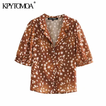 

Vintage Stylish Leopard Print Blouses Women 2020 Fashion Lapel Collar Short Sleeve Animal Pattern Female Shirts Chic Tops Blusas