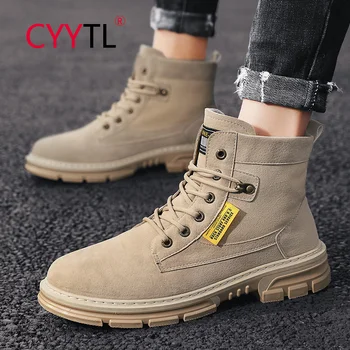 CYYTL-Botas informales antideslizantes para hombre, zapatos Impermeables de suela gruesa, de cuero, para invierno
