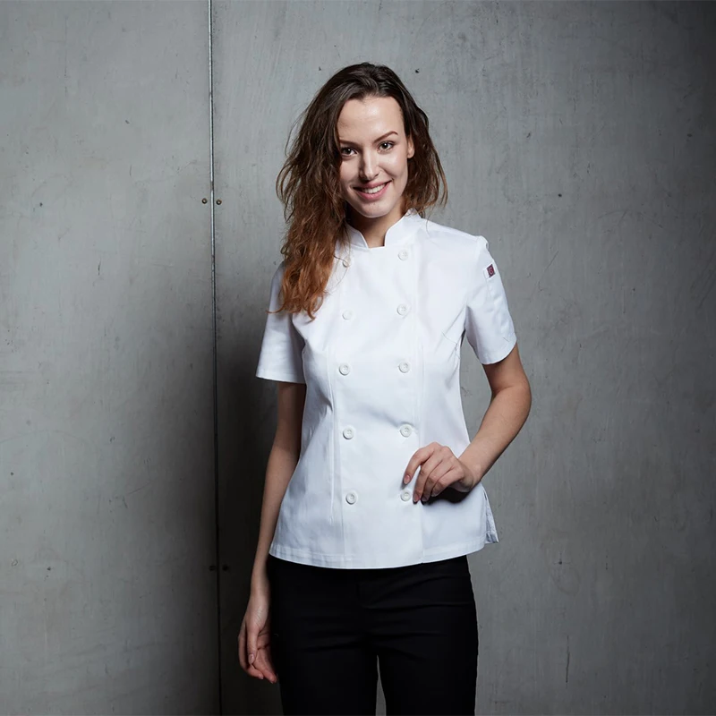 Проверенная шеф-поварами Униформа официантки Одежда для работников ресторанов, белая рубашка с короткими рукавами шеф-повар куртка для женщин