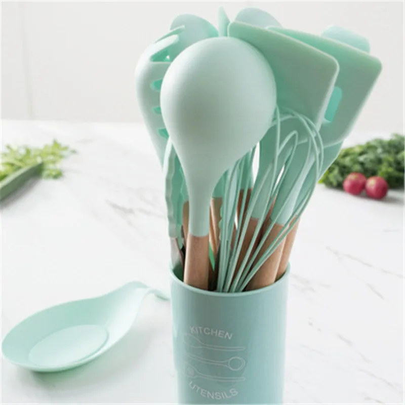 Nordic Style Silicone Kitchen Utensils Set Nonstick Spatula Cooking Utensil Tong Ladle Turner Cooking Gadget Cooking Baking Tool