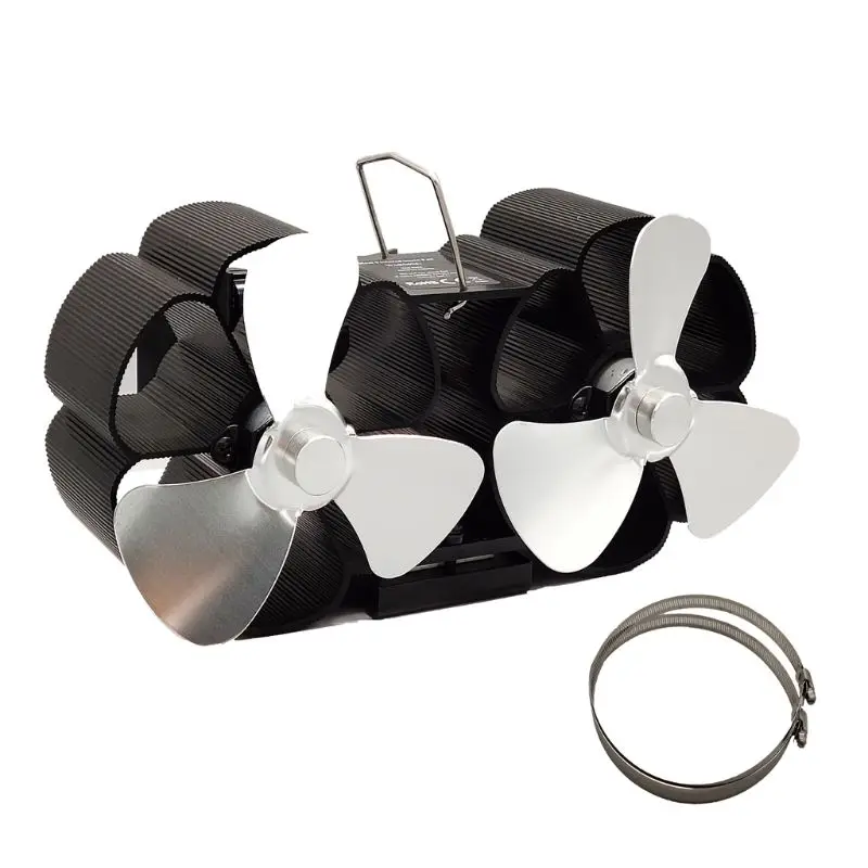

Double Head 6 Blades Heat Powered Stove Fan Efficient Heat Silent for Large Room 23GB