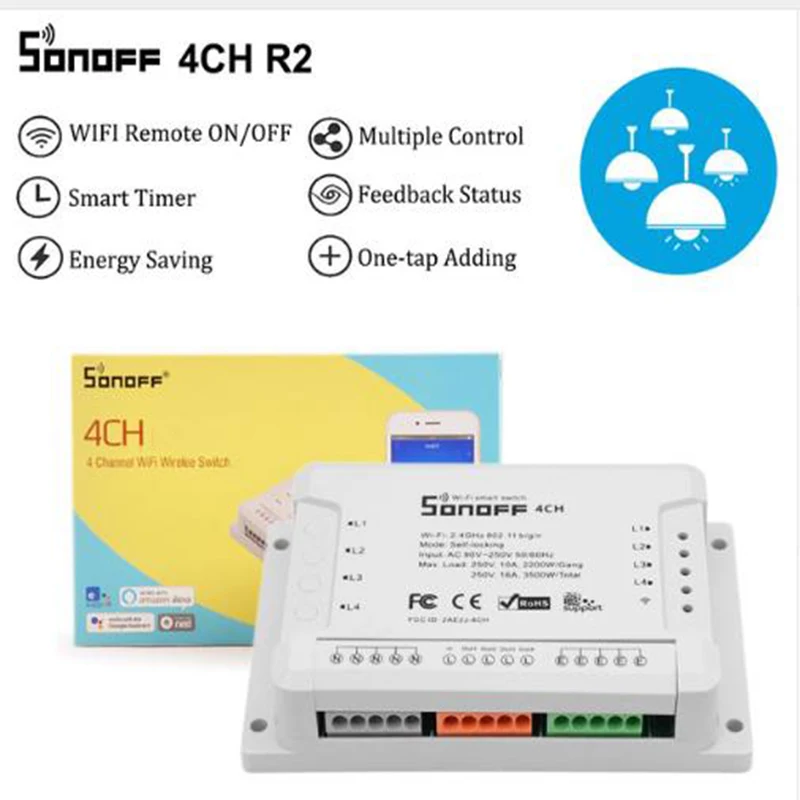 Sonoff 4CH Pro R2, умный Wifi переключатель 433 МГц RF Wifi светильник 4 банды 3 режима работы инчинг интерлок умный дом с Alexa