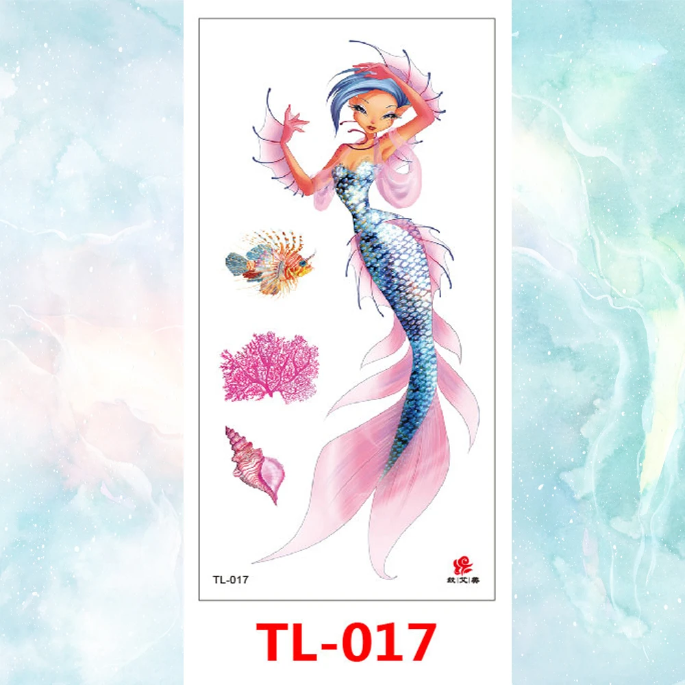 TL-017 Красочные акварельные Русалка панда персонаж из мультфильма Женщины Дети Временные татуировки стикер водонепроницаемый кошка фея боди-арт девушки татуировки - Цвет: TL-017