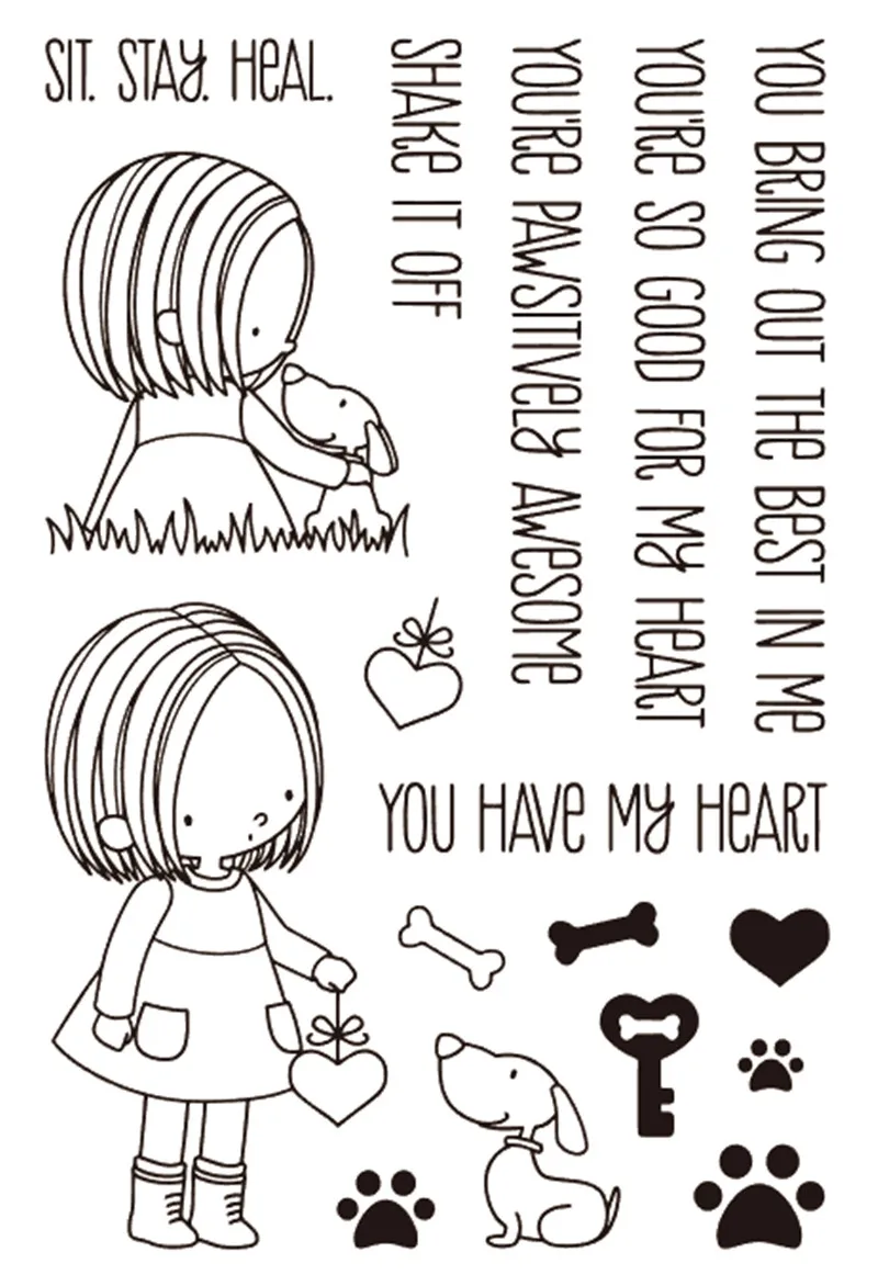 

11x16 Girl and dog New Transparent Clear Rubber Stamp Sheet Cling Scrapbooking Photo Album PaperCard DIY Craft