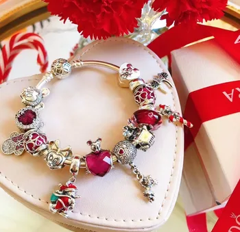 

High quality 1:1 100% 925 silver sheer red charm enamel the mouse account design security bracelet charter free