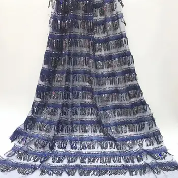 

Factory offers High Quality Latest Royal Blue African Frence Net lace with Sequin Fringed lace Fabric for Nigerian Wedding Dress