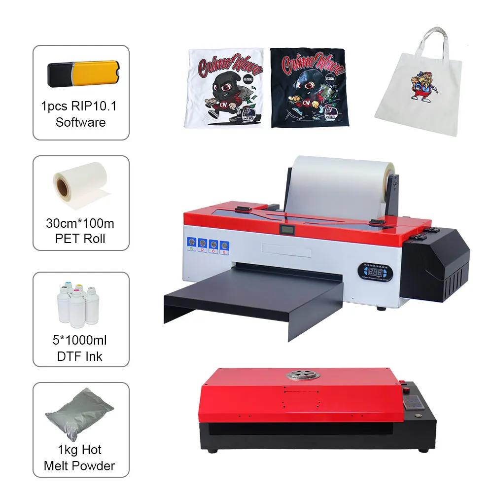 A3 DTF Printer With Roll For T shirts Hoodies Leather Clothes T shirt