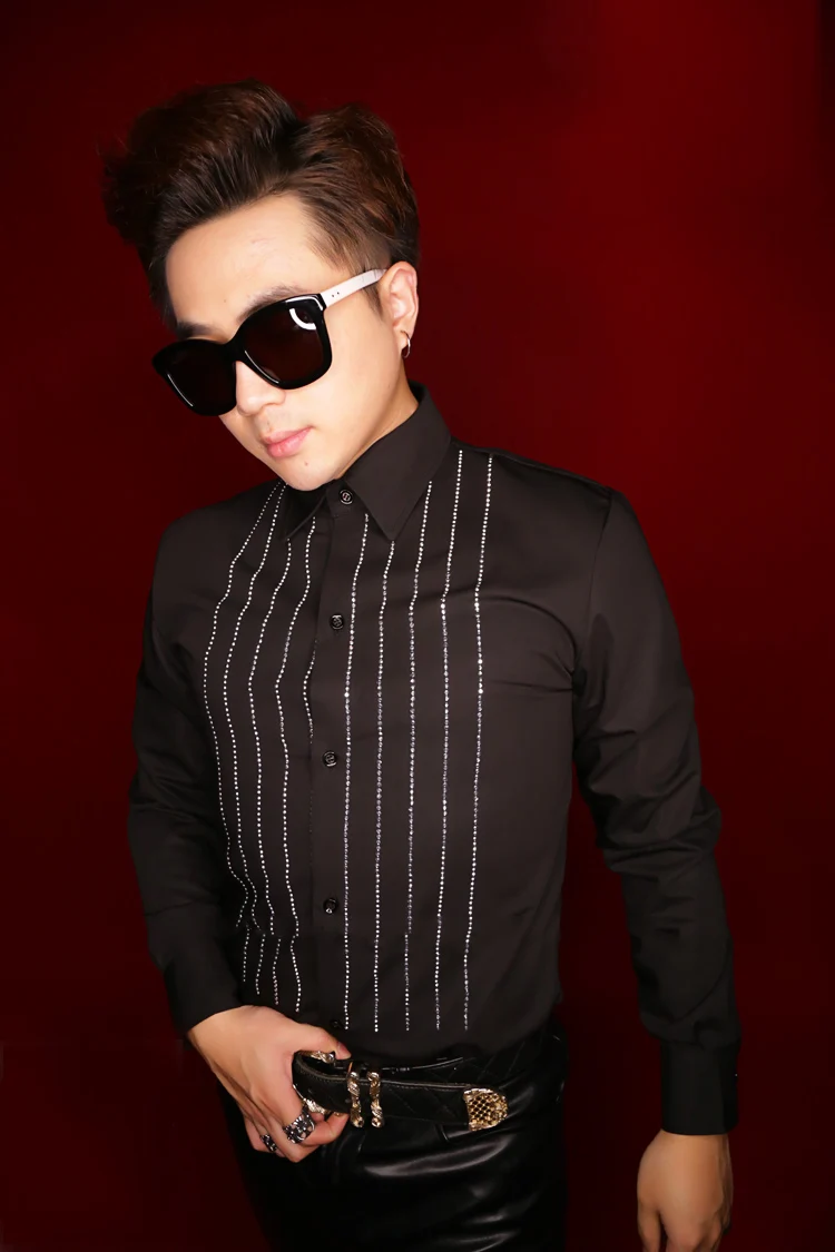 Новые мужские тонкие рубашки мужские для ночного клуба, бара, DJ певицы яркие серебряные бриллиантовые черные рубашки костюм костюмы одежда DT1155