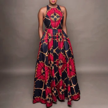 

African Clothes Fashion 2020 Women African Print Sleeveless Halter Maxi Long Dress For Women Sexy Dashiki Plus Size Clothing