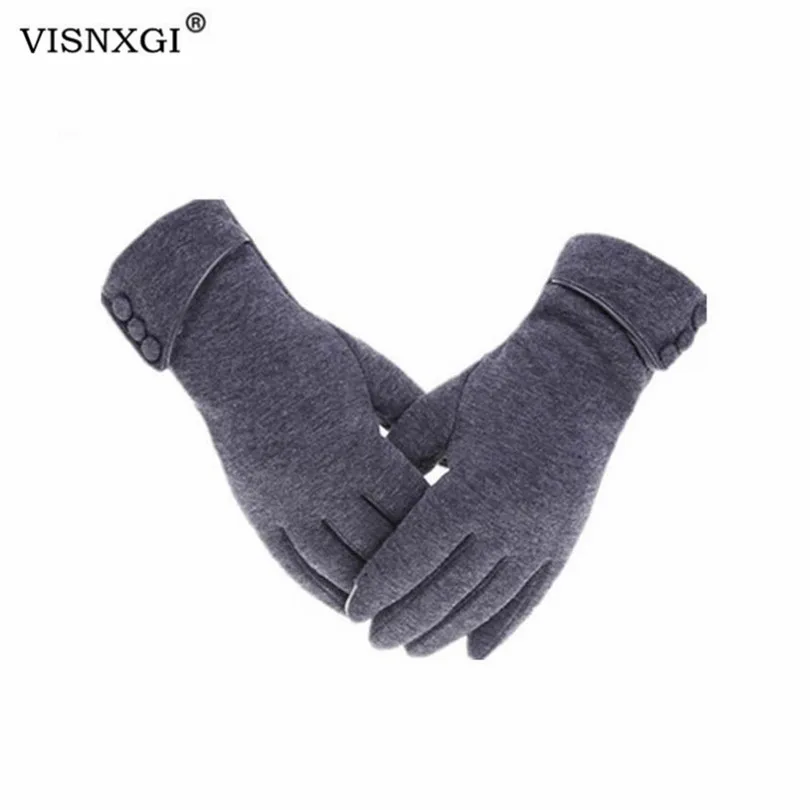 

VISNXGI Keep Warm Gloves Full Fingers Mittens Woman Winter Gloves Button Red Thick Cashmere Touched Screen Gloves Adult Wrist