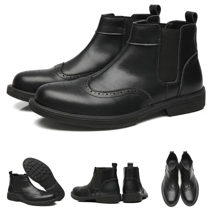 Модные мужские ковбойские ботинки челси в английском стиле; обувь с перфорацией типа «броги» из натуральной кожи; обувь с резьба Буллок; уличные ботильоны; zapatos