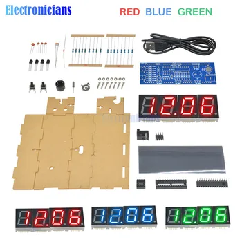 

Red/Blue/Green/White LED Electronic Clock Microcontroller Digital Clock Time Light Control Temperature Thermometer DIY Kit