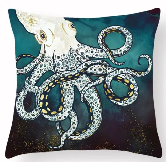 Nordic Style Octopus Cushion Blue Ocean World Wave Shark Whale Fish Mediterranean Sofa Pillow Cojines For Office Chair Backrest - Цвет: A16