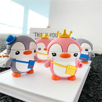 

Bluetooth Earphone Case for Airpods 2 Cute Silicone Case for Airpods Protective Cover with Keychain Accessories Couple penguins
