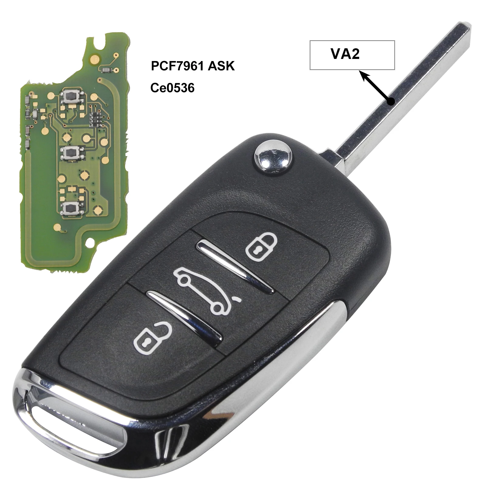 Bilchave 2/3 кнопки модифицированный складной пульт дистанционного управления автомобиля корпус ключа для Peugeot 307 408 308 3008 ASK/FSK 433 МГц HU83/VA2 лезвие CE0536 - Цвет: VA2 3BTN PCF7961