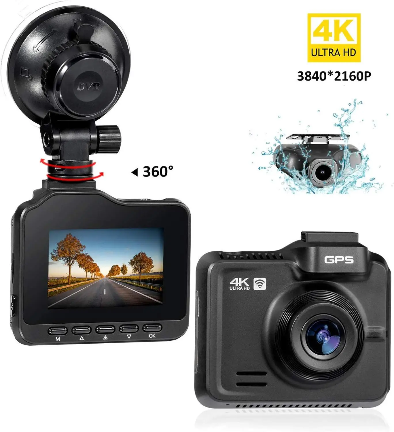 Real 4K 3840*2160p 30fps dash cam build in GPS WIFI car traveling recorder car DVR camera dual lens rear cam FULL HD 1080P