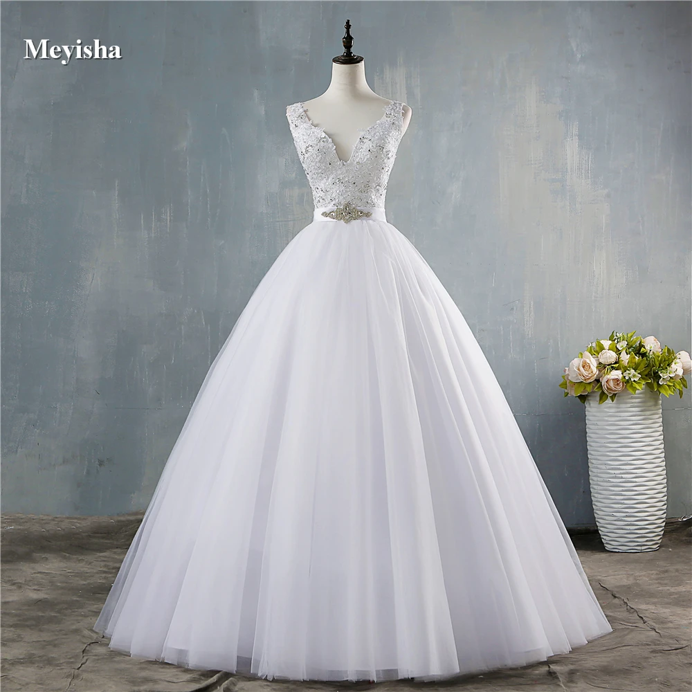 Tanio ZJ9172 2022 nowy dekolt białe suknie ślubne w stylu sklep
