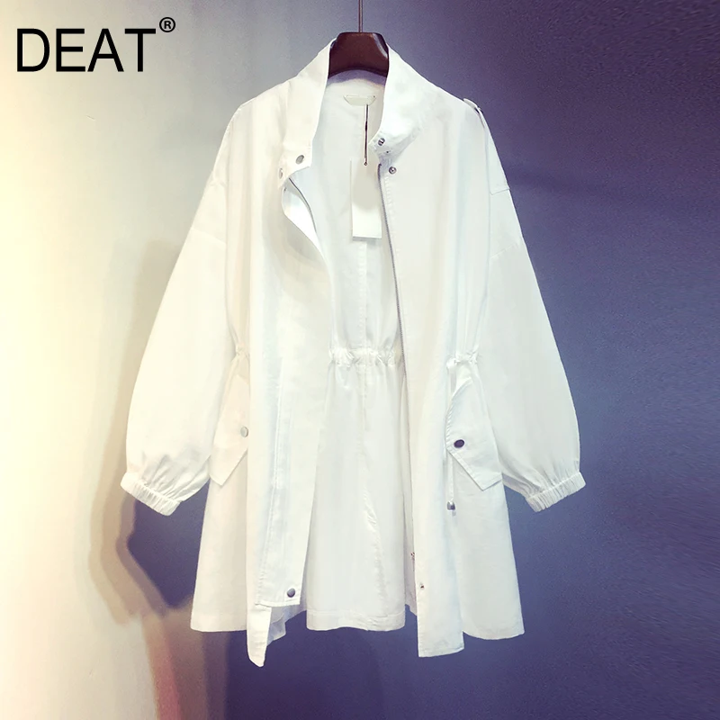 

[DEAT] 2019 New Autumn Winter Lapel Long Sleeve Solid Color Loose Drawstring Short Windbreaker Women Trench Fashion Tide 13D687