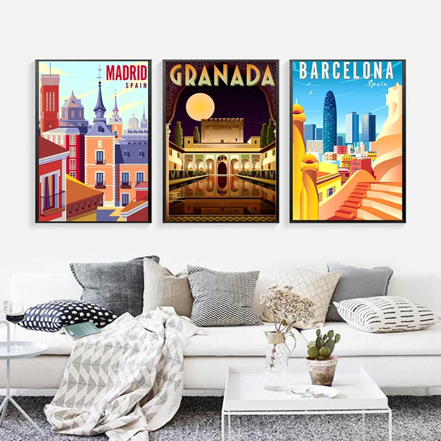 Posizione di viaggio di fama mondiale nordica pittura su tela Poster da  parete Poster barcellona Madrid città Vintage murale decorazioni per la  casa soggiorno - AliExpress