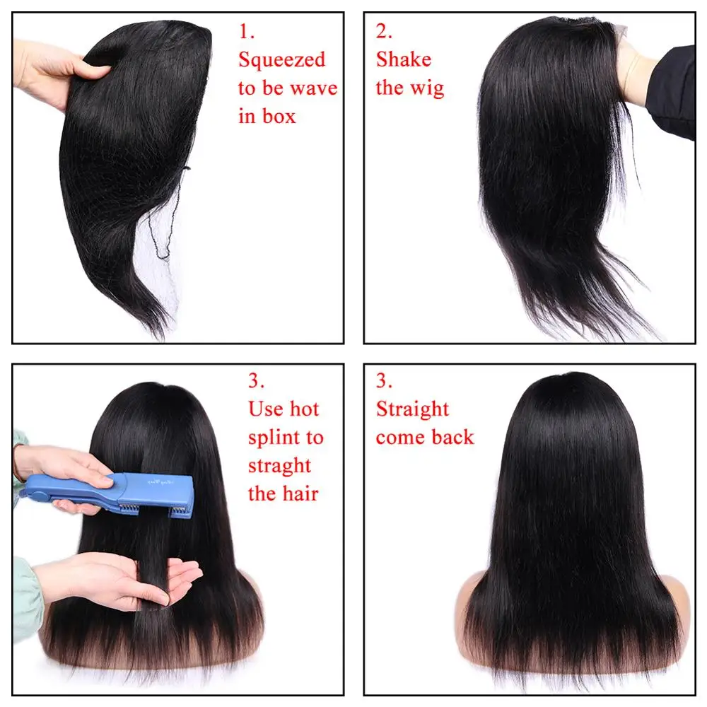 FAVE 4X4 Lace Front Straight Human Hair Wigs 180% Middle Part Natural Black Glueless Brazilian Lace Closure Wigs For Black Woman