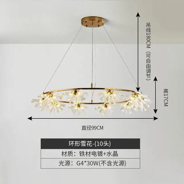 New Crystal Pendant Lights Creative Restaurant Living Room Snowflake Led Circular Hanging Lamp Luxury Postmodern Bedroom Light - Цвет корпуса: 10 Heads