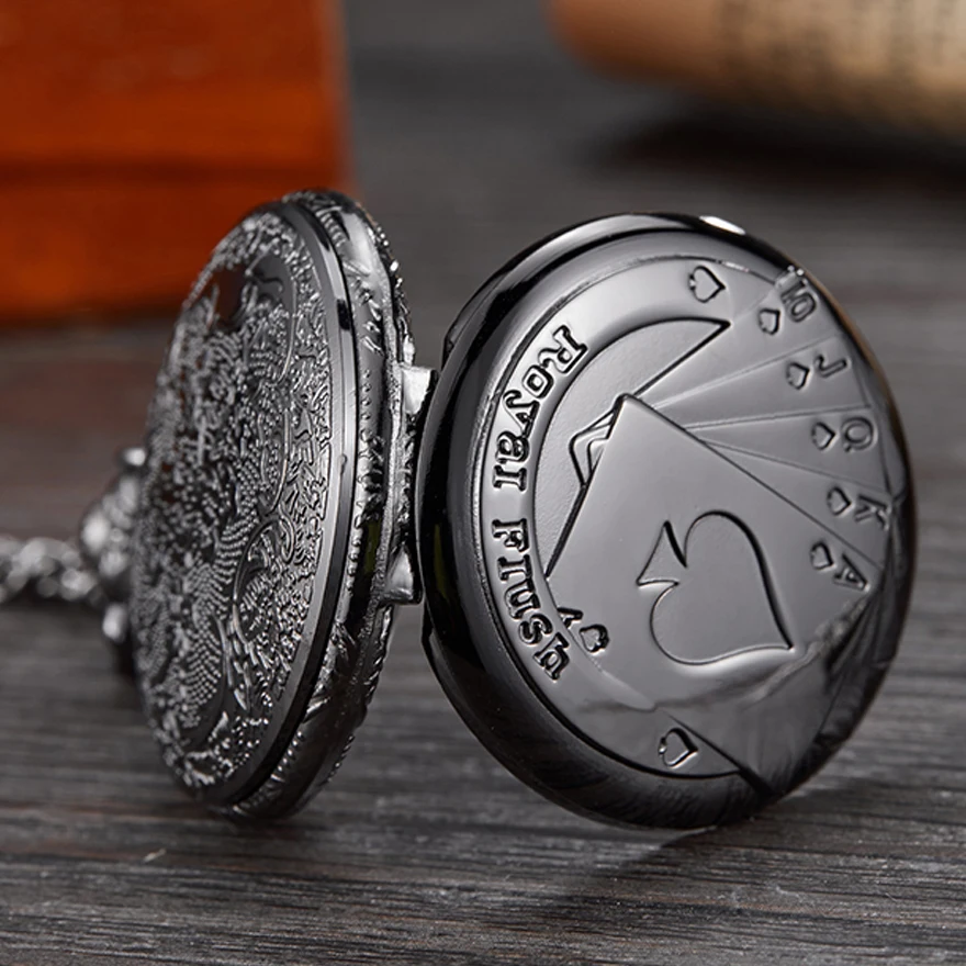 Royal Flush Pocket Watch Small Size Fob Watches with Chain (3)