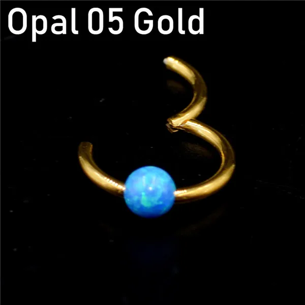 Opal 05 Gold 1 шт. титановая шарнирная Опаловая перегородка кликер носовое кольцо Лабрет губа ушной хрящ спираль серьги гвоздики пирсинг ювелирные изделия 16 г - Окраска металла: Opal 05 Gold