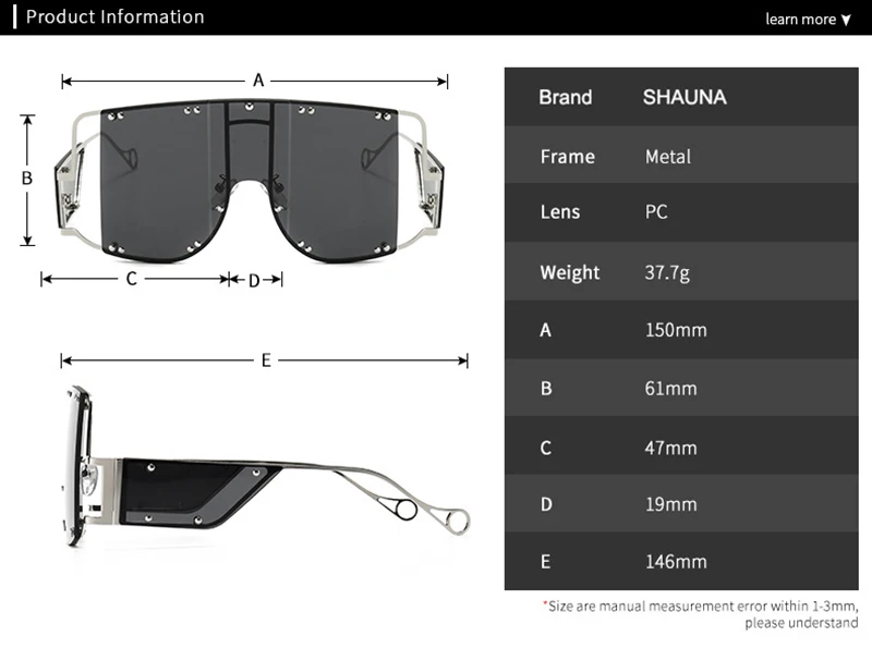 SHAUNA, новая мода, Ins, хит, для женщин и мужчин, негабаритные Квадратные Солнцезащитные очки, тренд, соединенный, панк, металлическая оправа, тонированные линзы, очки, тени