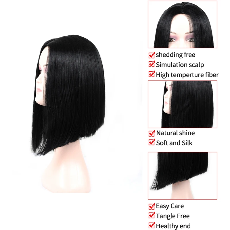 Synthetic Short Bob Wig Natural Black Hair Wig Heat Resistant Fiber Middle Part Short Straight Bob Wigs For Black Women Msglamor