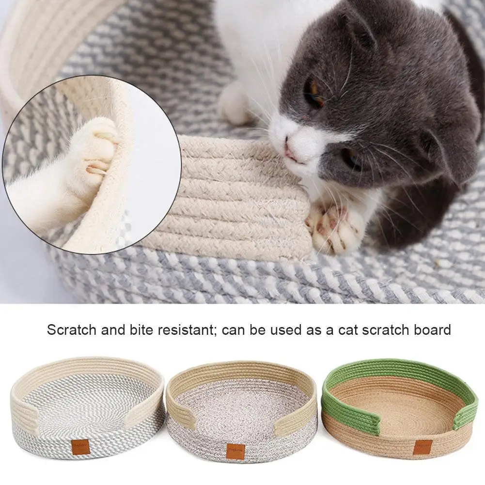 Pet Cat Dog Soft Warm Nest Kennel Bed Cave House Sleeping Bag Mat Pad Tent Pet Cotton Thread Weaving Basket Round Pet Cat Bed