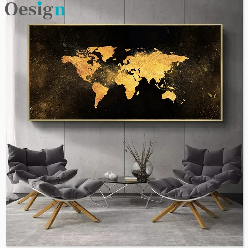 

Abstract Retro Art Golden Map Living Room Wall Canvas Print Painting Poster Canvas Modern Black Living Room Home Decor Picture