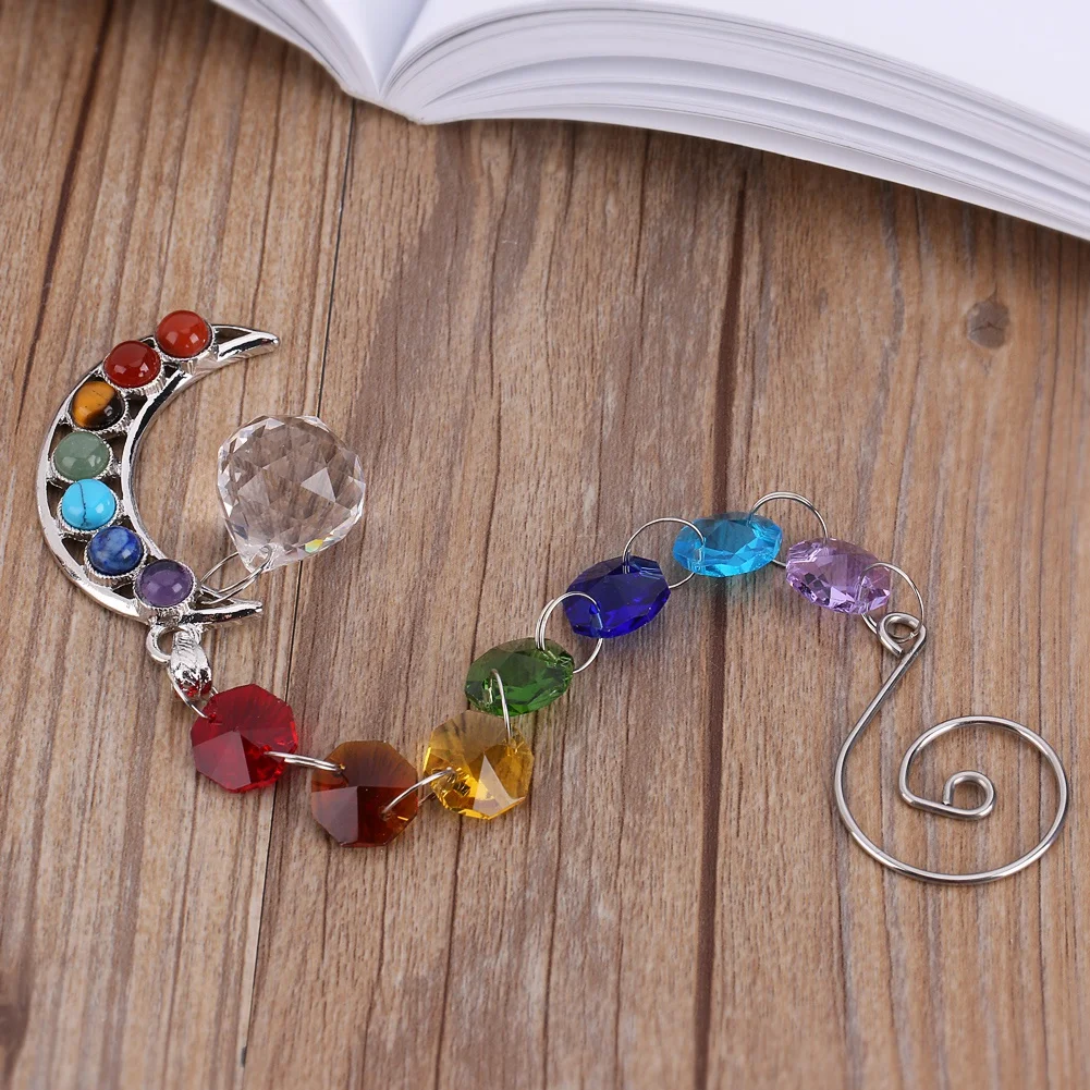 Puseky кристалл натуральный лунный камень Suncatcher хрустальный шар-Призма Half-Moon ручной работы Радужный шаровой маятник подвесной кулон