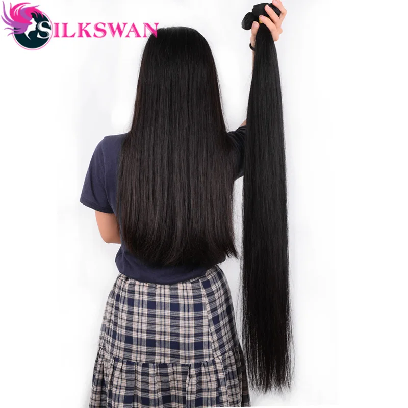 Silkswan Straight 10-30 Inch Human Hair Extensions 100% Remy Hair 28 30 32 34 36 38 40 Inch Brazilian Hair Weave Bundles