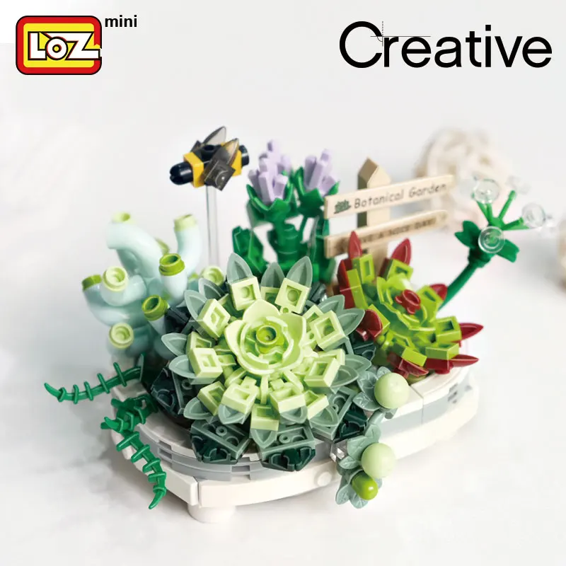 LOZ Building Block Cherry Blossom Potted Succulent Bonsai Living Room Decoration Mini Small Particle Assembly Toy