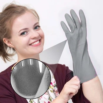 

1 Pair Soft Dishwashing Gloves Kitchen Cleaning Tool Silicone Scrubber Household for Household Kitchen Helping Decor