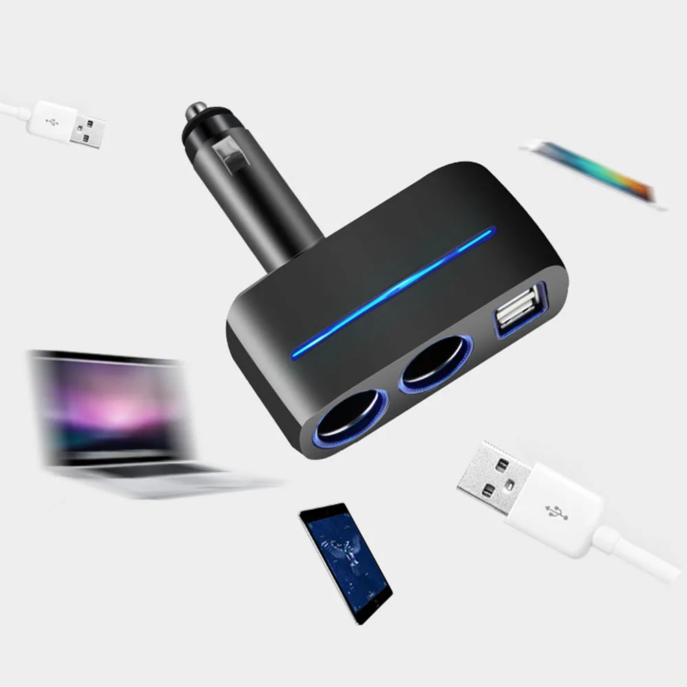 3.1A автомобильное зарядное устройство двойной USB прикуриватель 2-Way Разъем SD-1918 Черный ABS