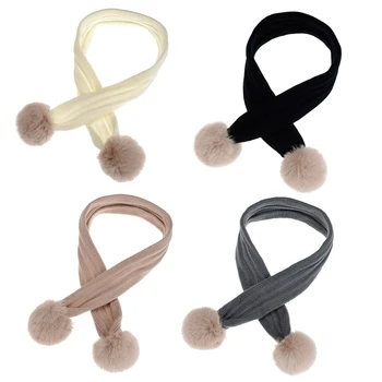 

Toddler Kids Winter Warm Knitted 2 Piece Hat and Long Scarf Set Ribbed Striped Solid Color Cute Pompom Cuffed Skull Cap