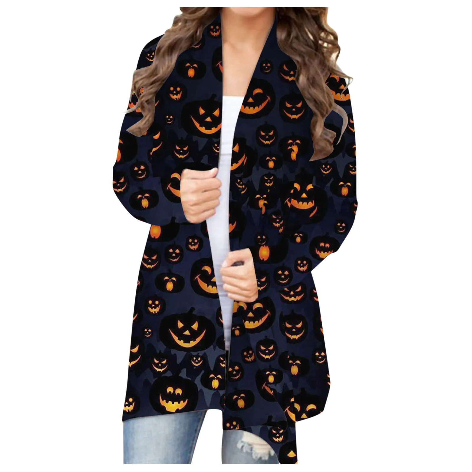 Pumpkin Print Sweater Women 2021 Fashion Winter Warm Long Sleeve Loose Comfortable Cardigan Black Gothic Girl Halloween costume