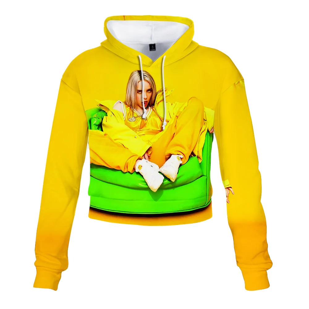 style 4 Billie Eilish сексуальные с высокой талией пупка укороченные топы для девушек Толстовка с капюшоном женские толстовки с 3D принтом модная спортивная одежда хип-хоп толстовки - Цвет: style 4