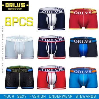 

ORLVS 8PCS Brand men underwear men boxers cueca tanga breathable mesh men underpants nylon male panties boxers shorts U Pouch