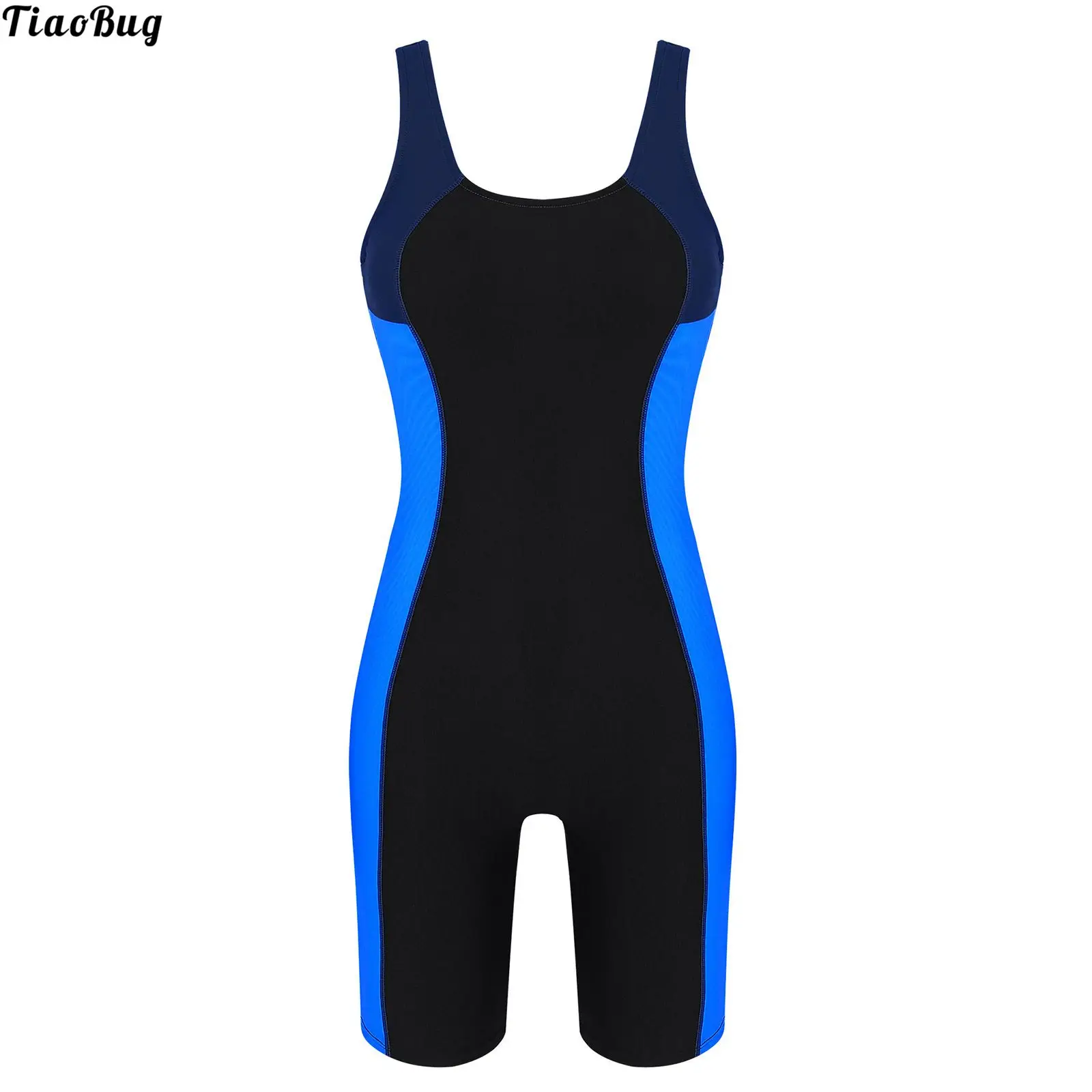 TiaoBug Women Summer One Piece Swimming Bodysuit Swimwear U Neck Sleeveless Removable Pads
